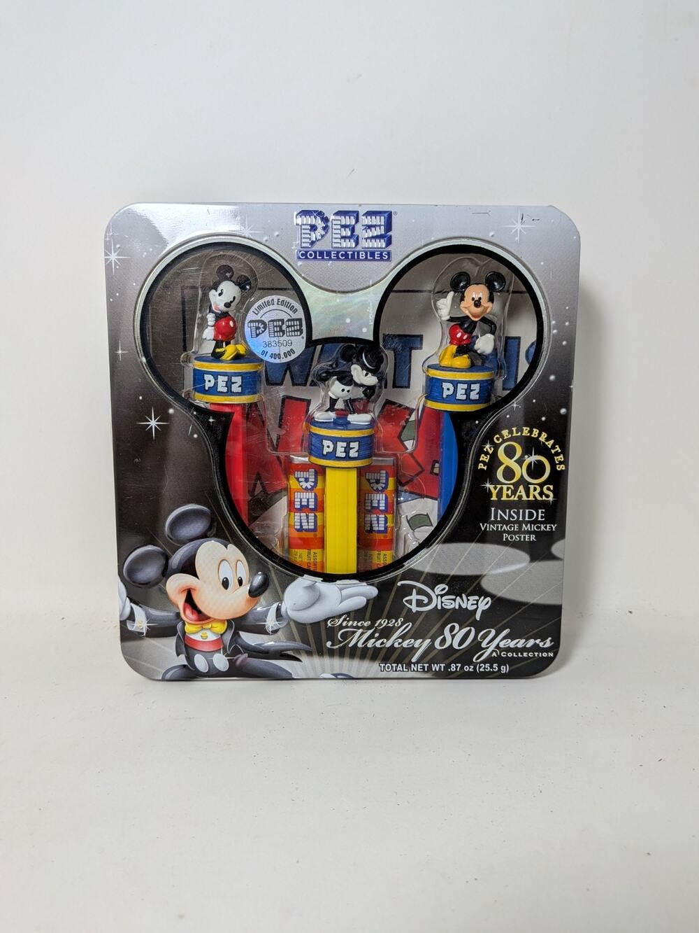 PEZ Disney MICKEY MOUSE 80th Anniversary Tin Collector's Set Sealed (2005)